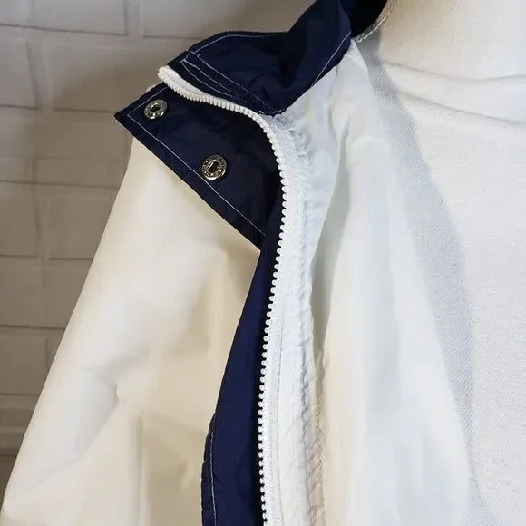 Vintage Unisex White Nylon Rain Jacket XL 2XL XXL Coat Zip & Snap Oversized - Picture 4 of 11